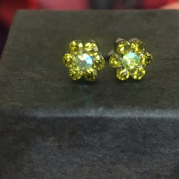 Jewelry - Yellow Crystal and Topaz Flower Stud Earrings